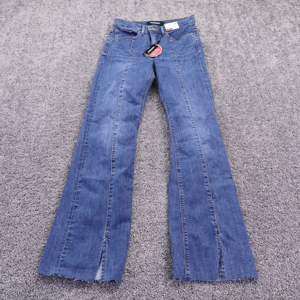 Express Bootcut Jeans Womens 4R Blue Perfect High Rise Stretch Front Slit
